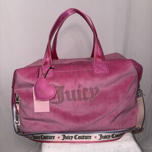 Juicy Couture Wordplay Overnighter Weekender Juicy Pink Velour Travel Bag NWT